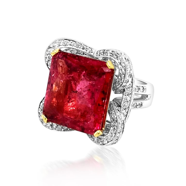 18k w/y GOLD NATURAL TOURMALINE RING:20.27GM/DIA: 1.50CT APPROX / NATURAL TOURMALINE :20.97CT /#GVR1404
