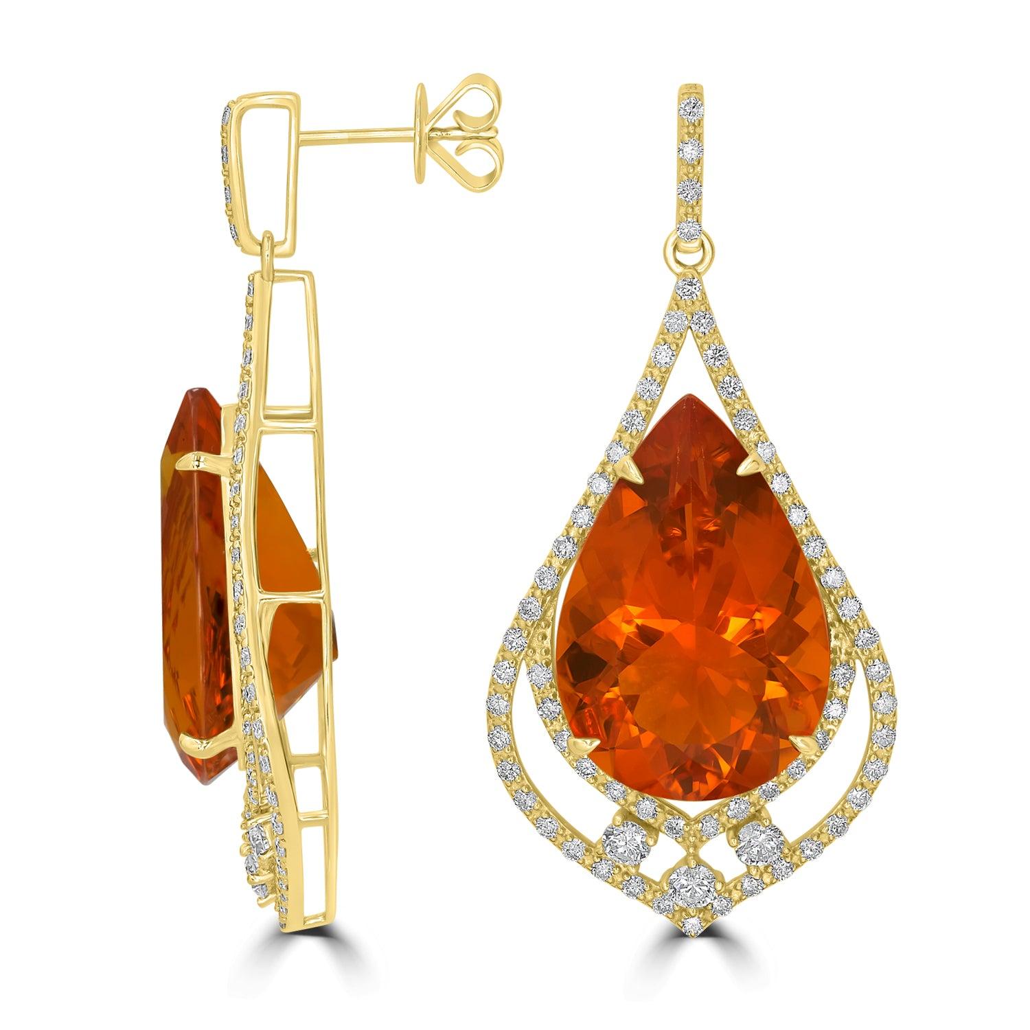 20.97tct Fire Opal Earring with 1.72tct Diamonds set in 18K Yellow Gold In New Condition In New York, NY