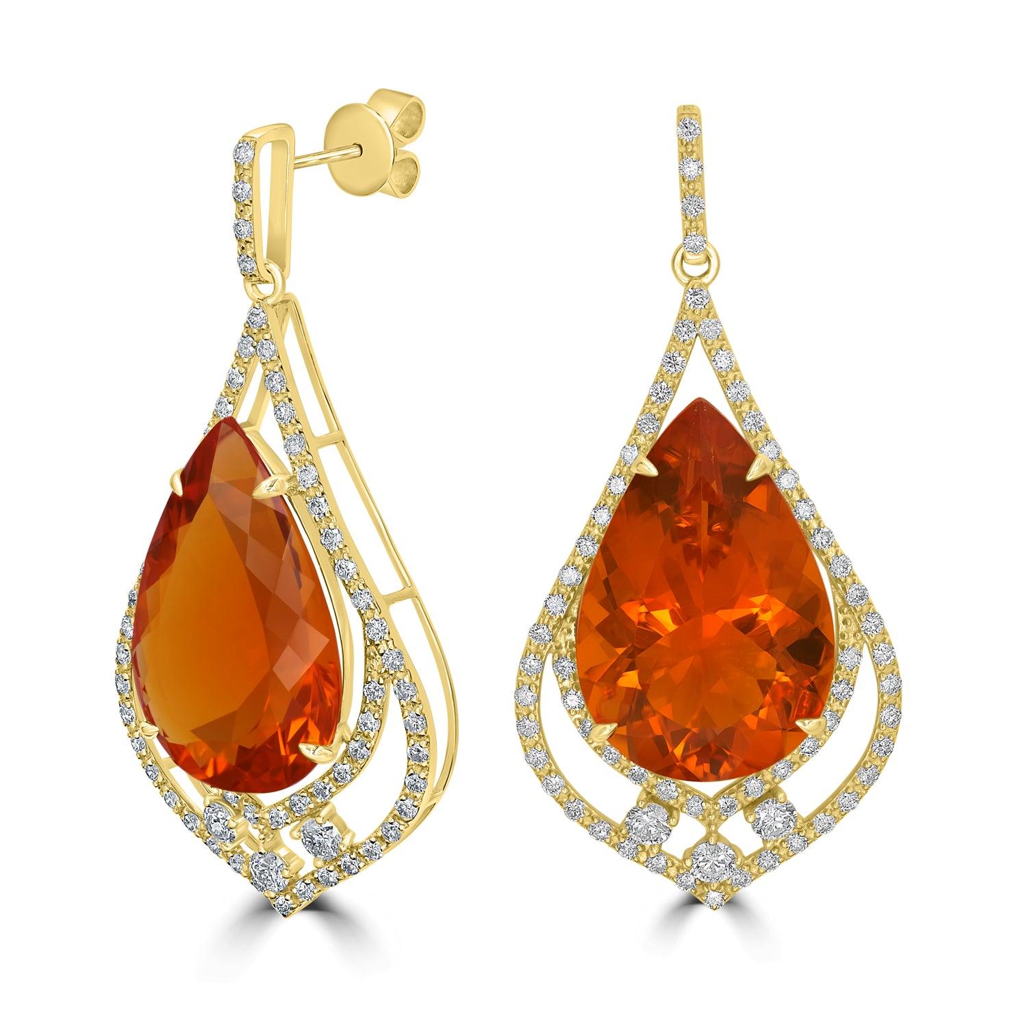 Women's 20.97tct Fire Opal Earring with 1.72tct Diamonds set in 18K Yellow Gold