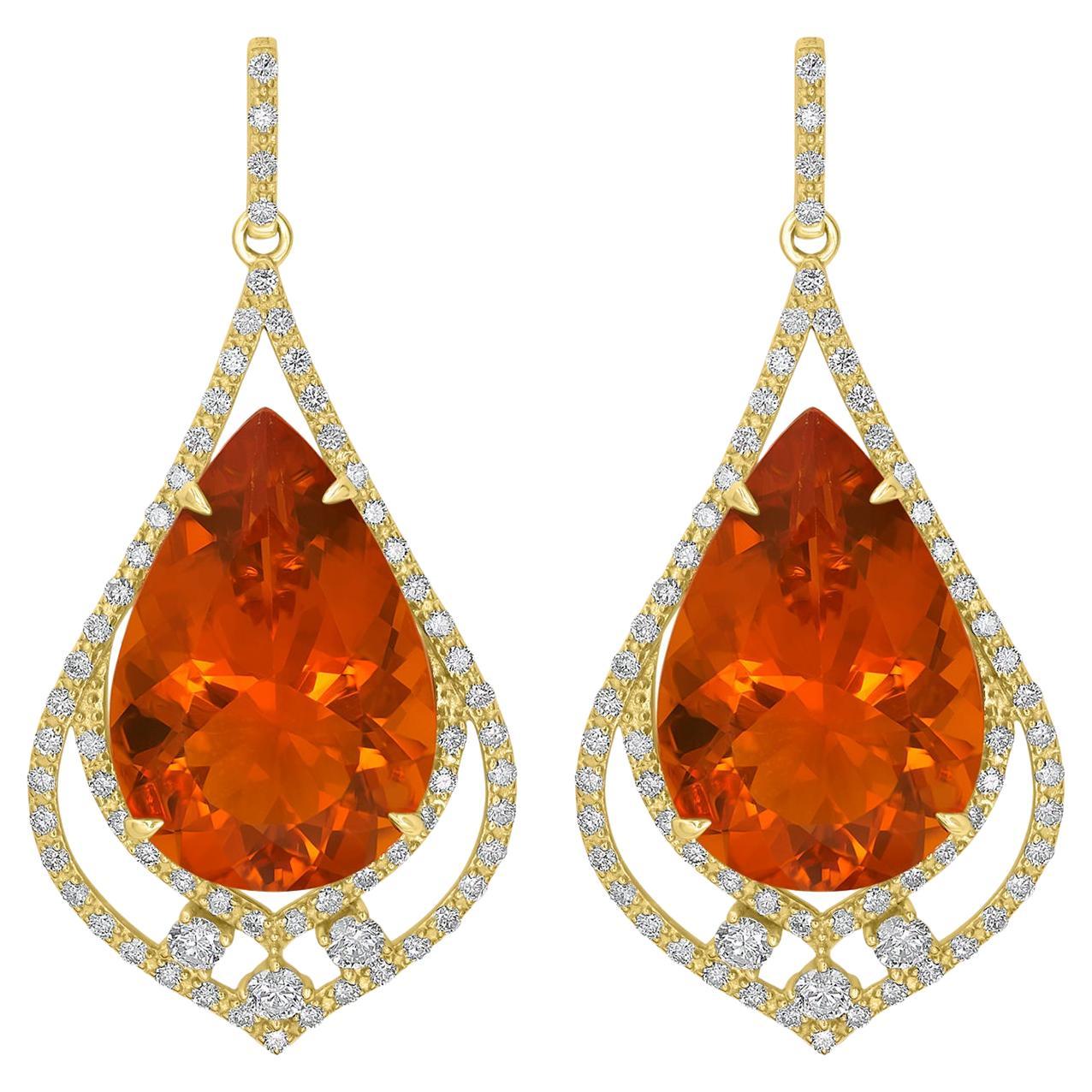 20.97tct Fire Opal Earring with 1.72tct Diamonds set in 18K Yellow Gold