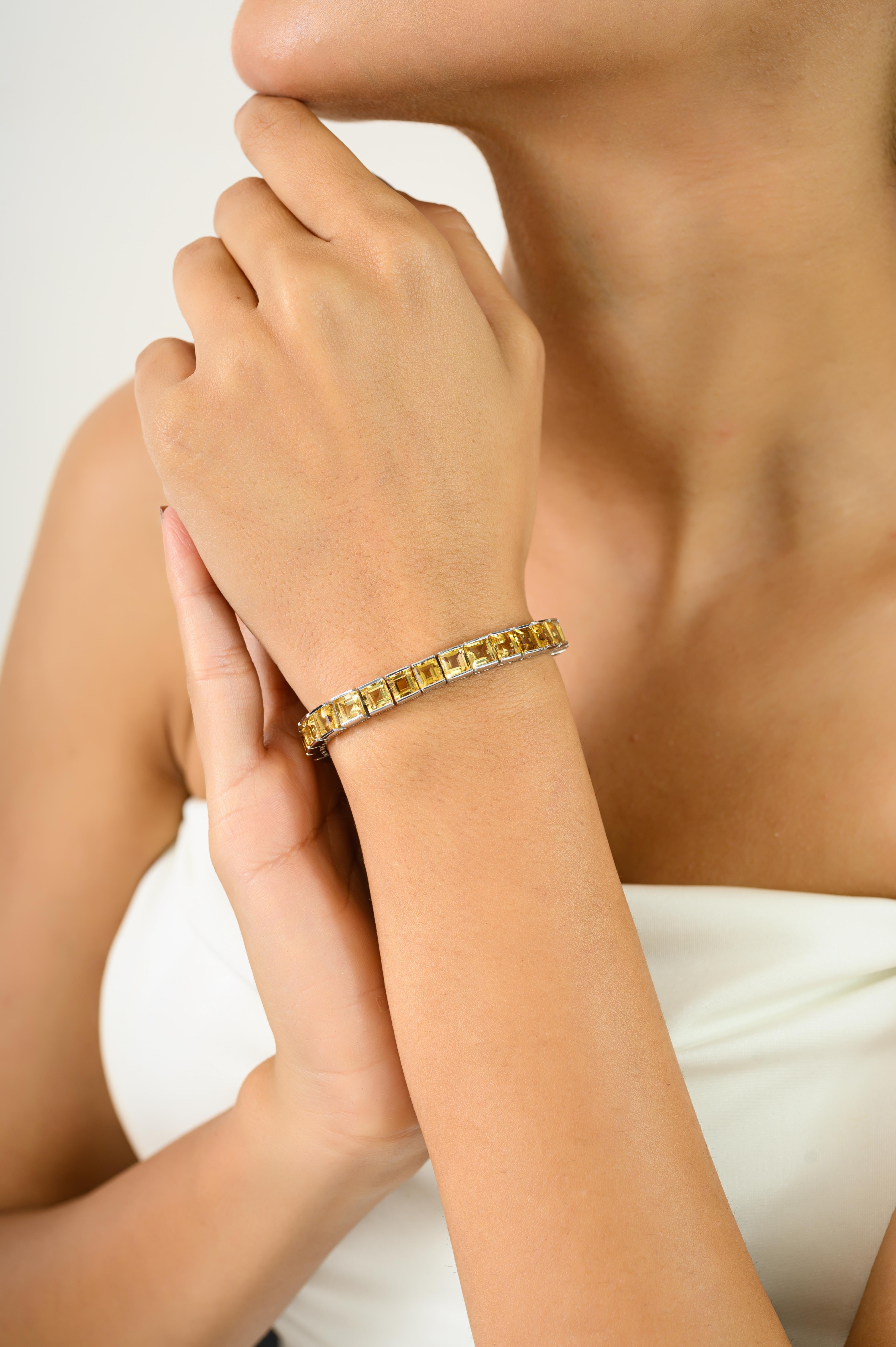 20,98 CT Citrin Tennisarmband mit quadratischem Schliff aus 925 Silber für Frauen im Angebot 4
