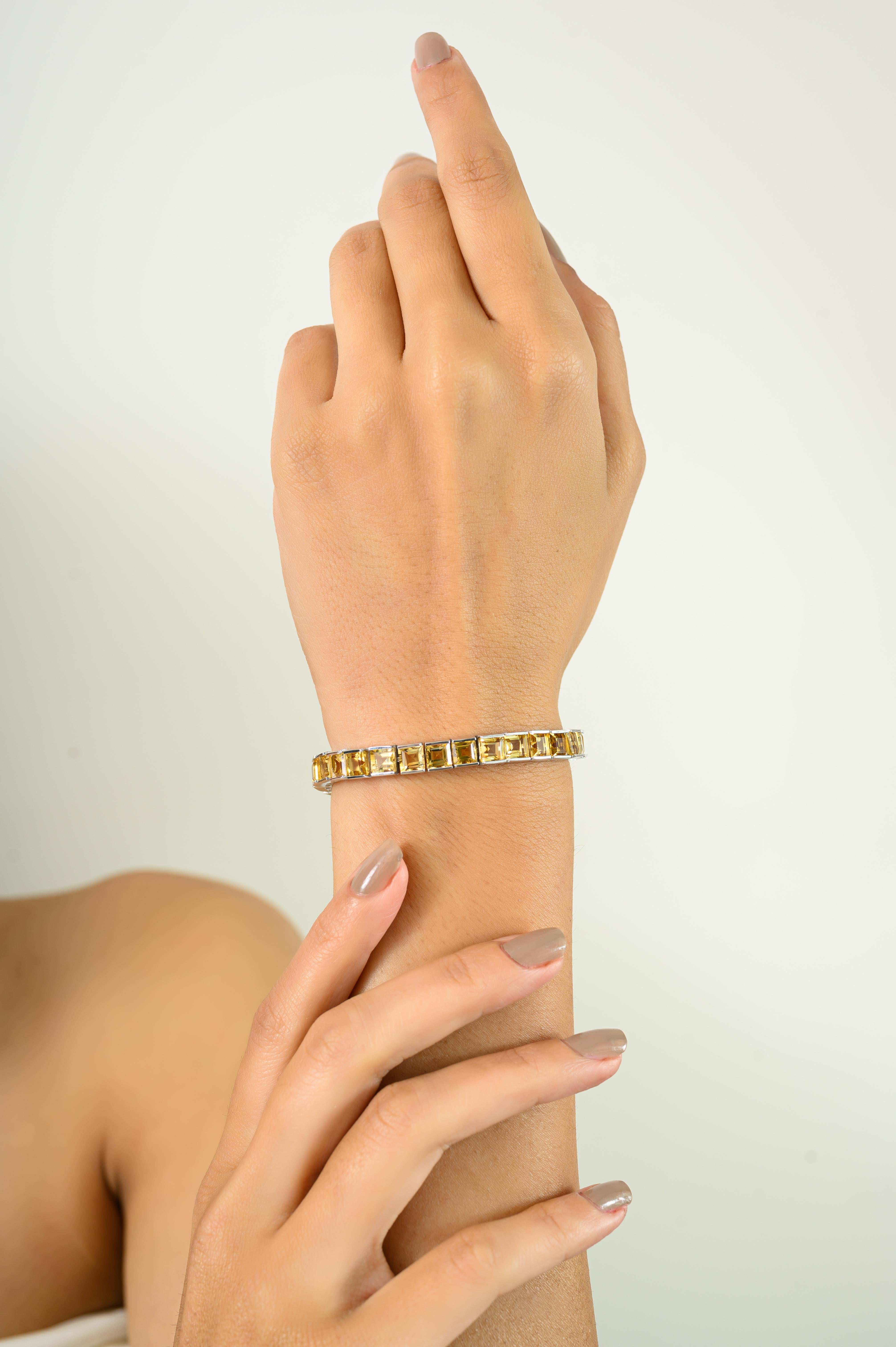 20,98 CT Citrin Tennisarmband mit quadratischem Schliff aus 925 Silber für Frauen (Carréeschliff) im Angebot