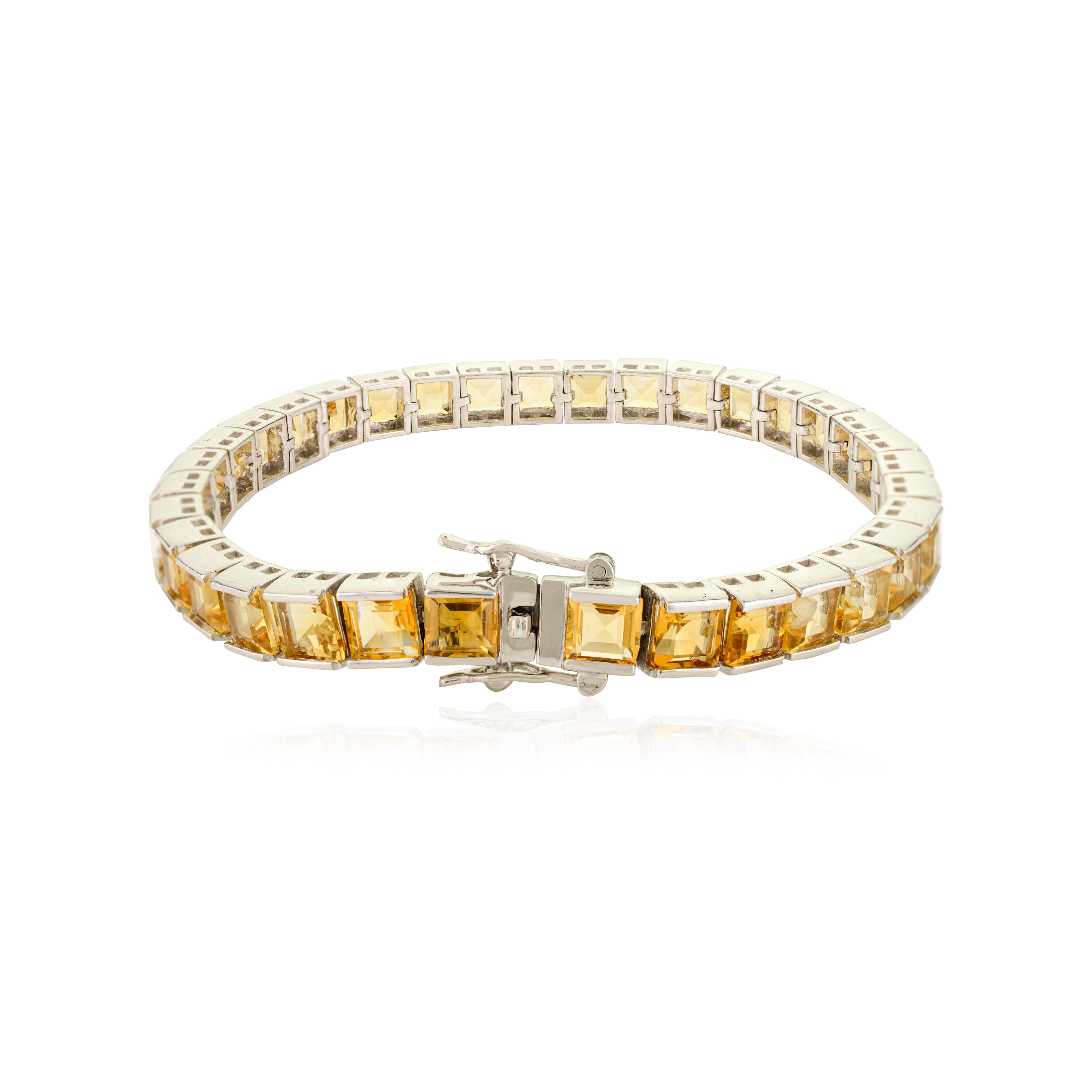 20,98 CT Citrin Tennisarmband mit quadratischem Schliff aus 925 Silber für Frauen im Zustand „Neu“ im Angebot in New York, NY