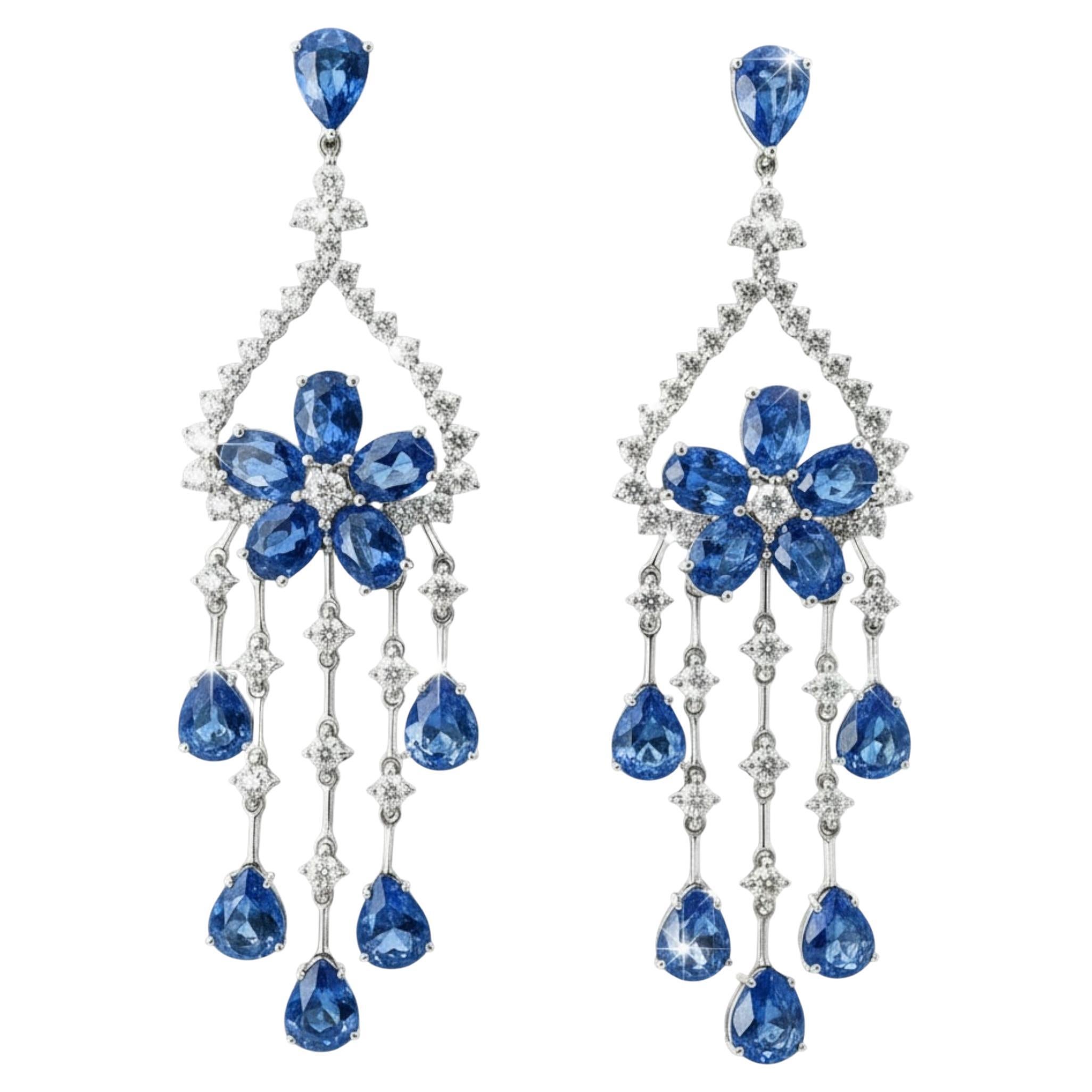 20.98ct Ceylon Sapphire
Diamond Chandelier Statement Drop Earrings 18k Gold
