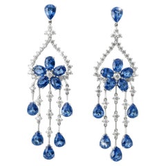 20.98ct Ceylon Sapphire
Diamond Chandelier Statement Drop Earrings 18k Gold
