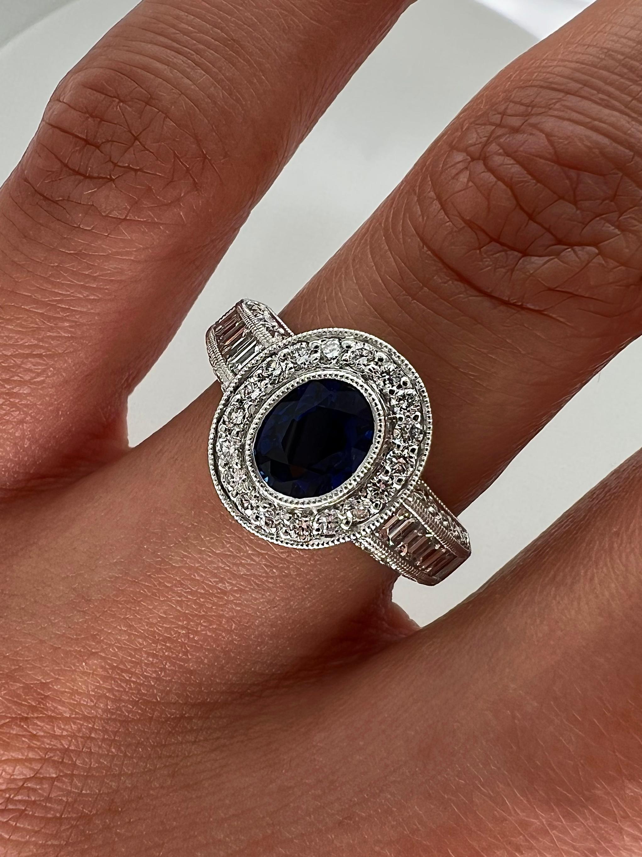 2.09 Total Carat Sapphire Diamond Engagement Ring In New Condition For Sale In New York, NY