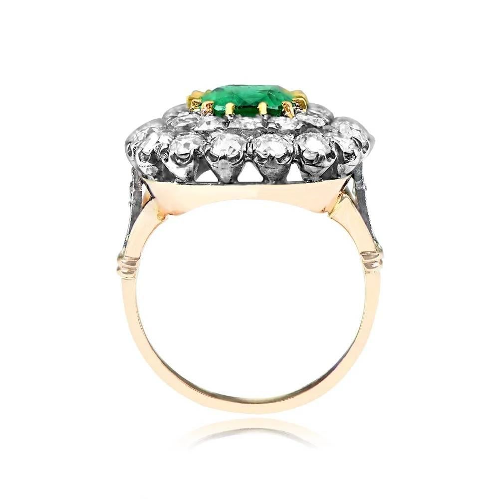 2.09ct Cushion Cut Emerald Engagement Ring, Double Halo, 18k Yellow Gold In Excellent Condition For Sale In New York, NY