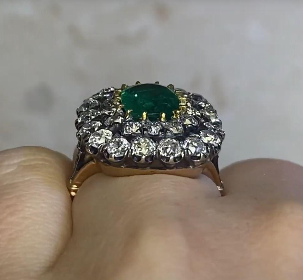 2.09ct Cushion Cut Emerald Engagement Ring, Double Halo, 18k Yellow Gold For Sale 3