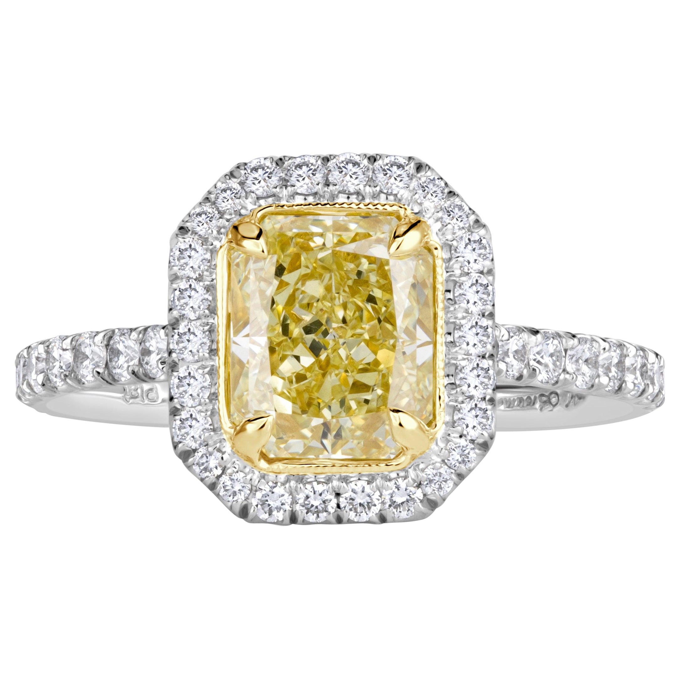2.09ct Fancy Yellow Radiant Cut Diamond Engagement Ring