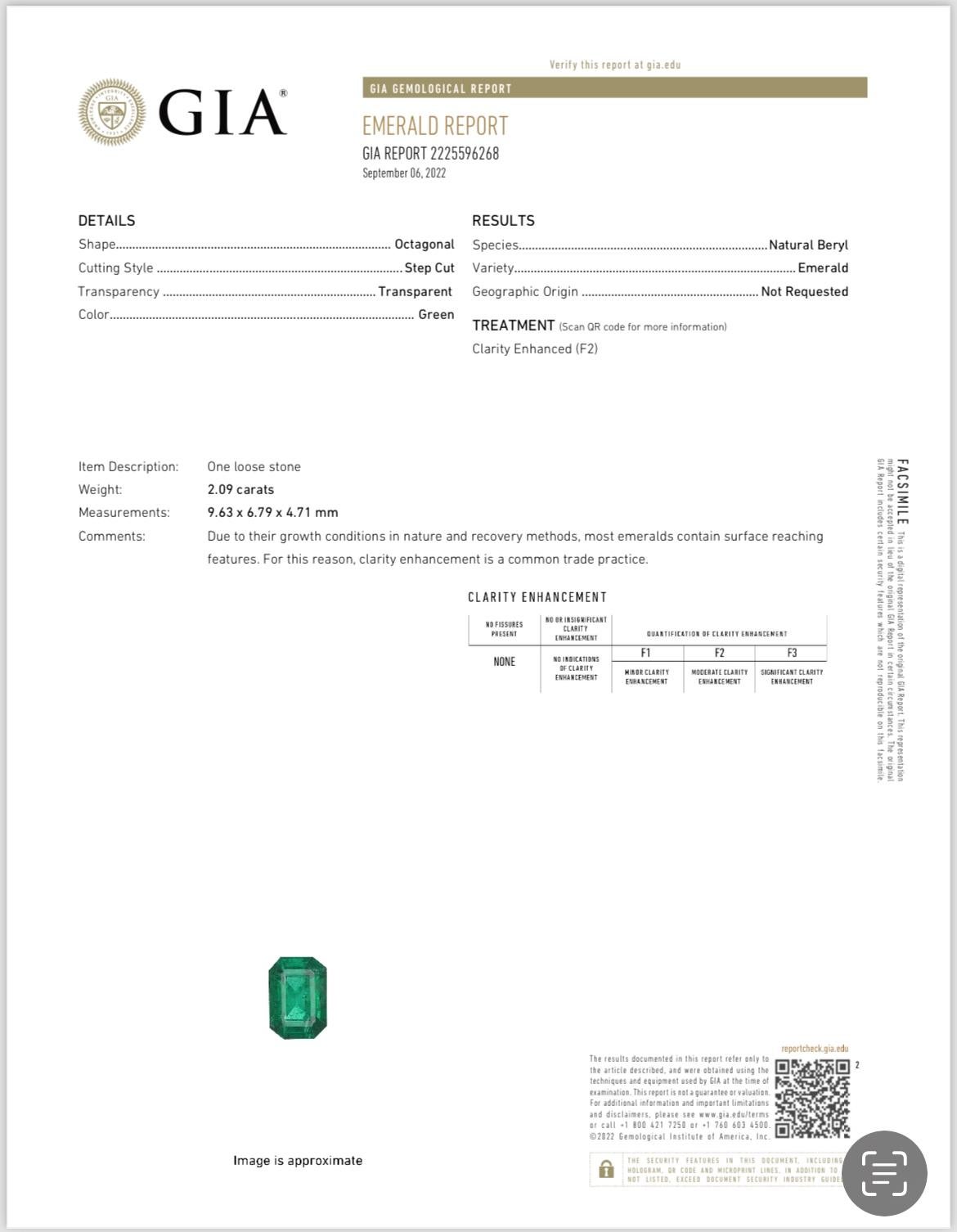 Modern 2.09ct emerald-cut Emerald ring in platinum with 18K yellow gold. For Sale