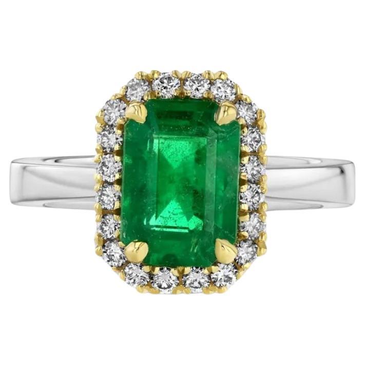2.09ct emerald-cut Emerald ring in platinum with 18K yellow gold. For Sale