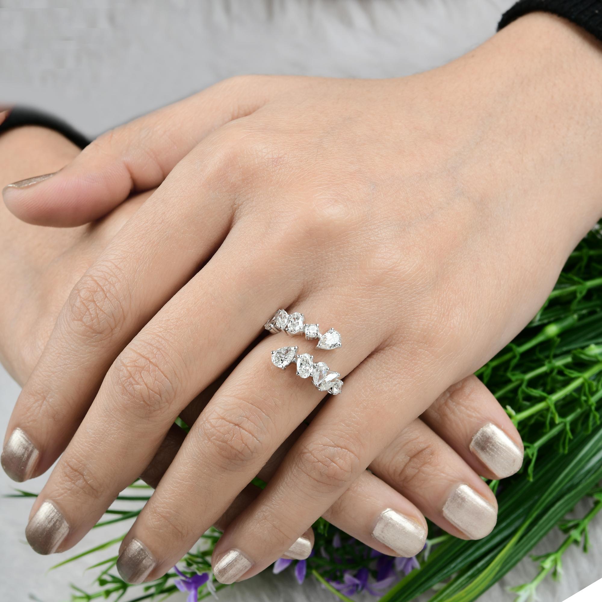 En vente :  2.09Ct SI/H Natural Diamond Open Bypass Band Ring For Girlfriend 18k White Gold (bague à anneau ouvert pour petite amie) 2