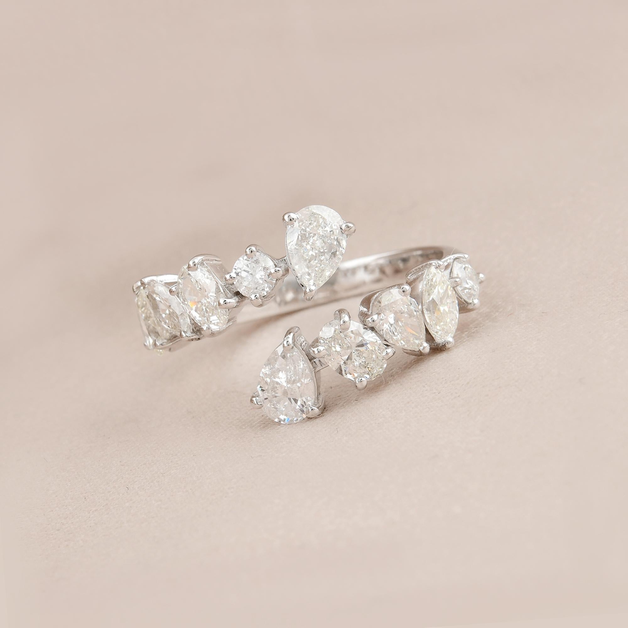 En vente :  2.09Ct SI/H Natural Diamond Open Bypass Band Ring For Girlfriend 18k White Gold (bague à anneau ouvert pour petite amie) 5