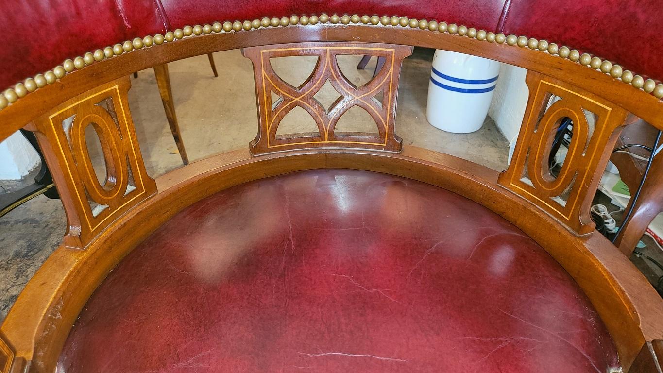 Marquetry 20C Burgundy Executive Swivel Chair For Sale