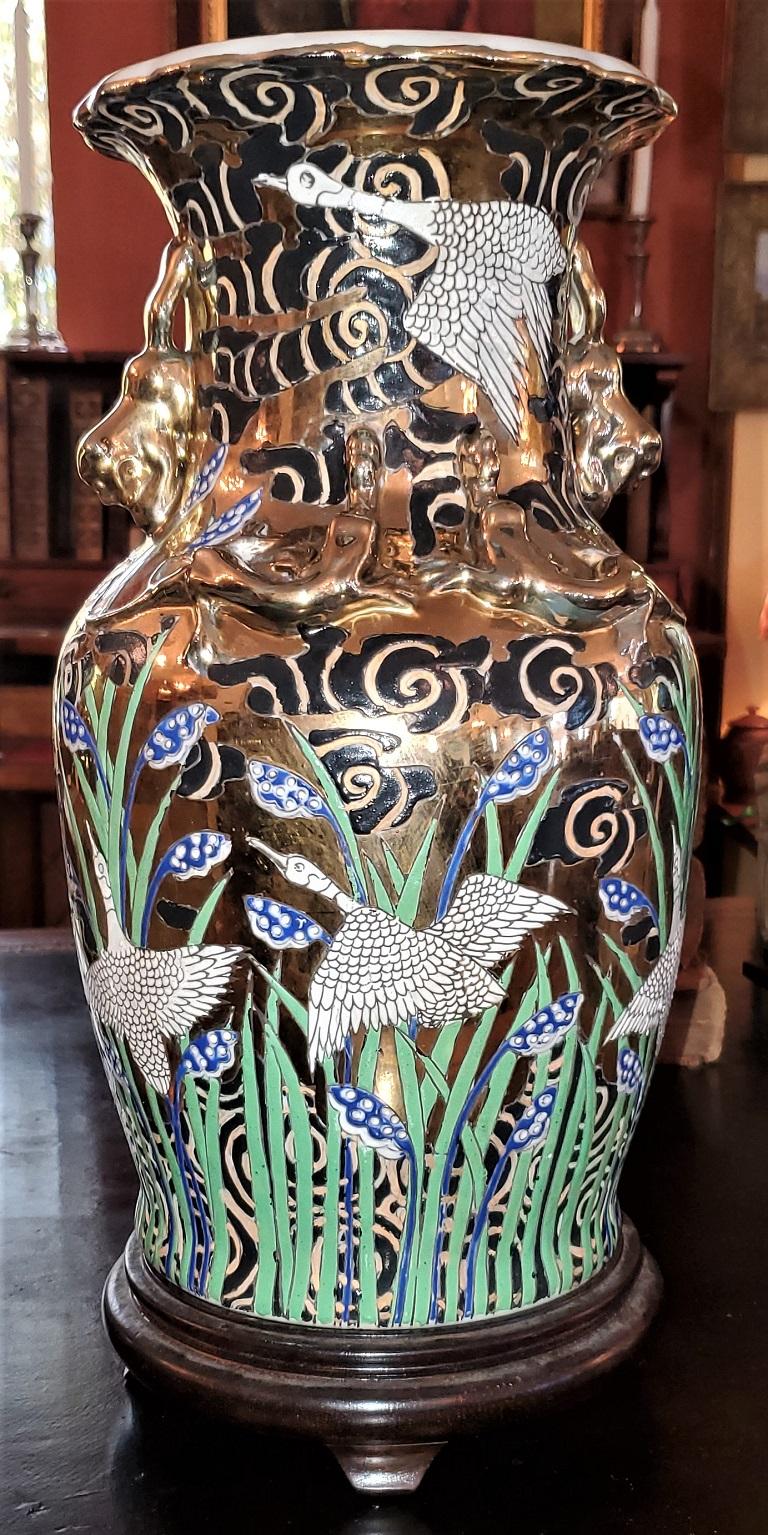 20th Century Chinese Gilt Crane Vase 7