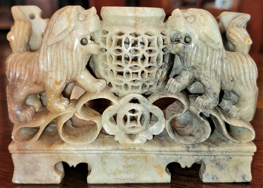 Chinese Export 20C Chinese Soapstone Foo Dog Carving For Sale