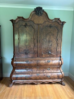 20C Dutch Walnut Linen Press with Bombe Form