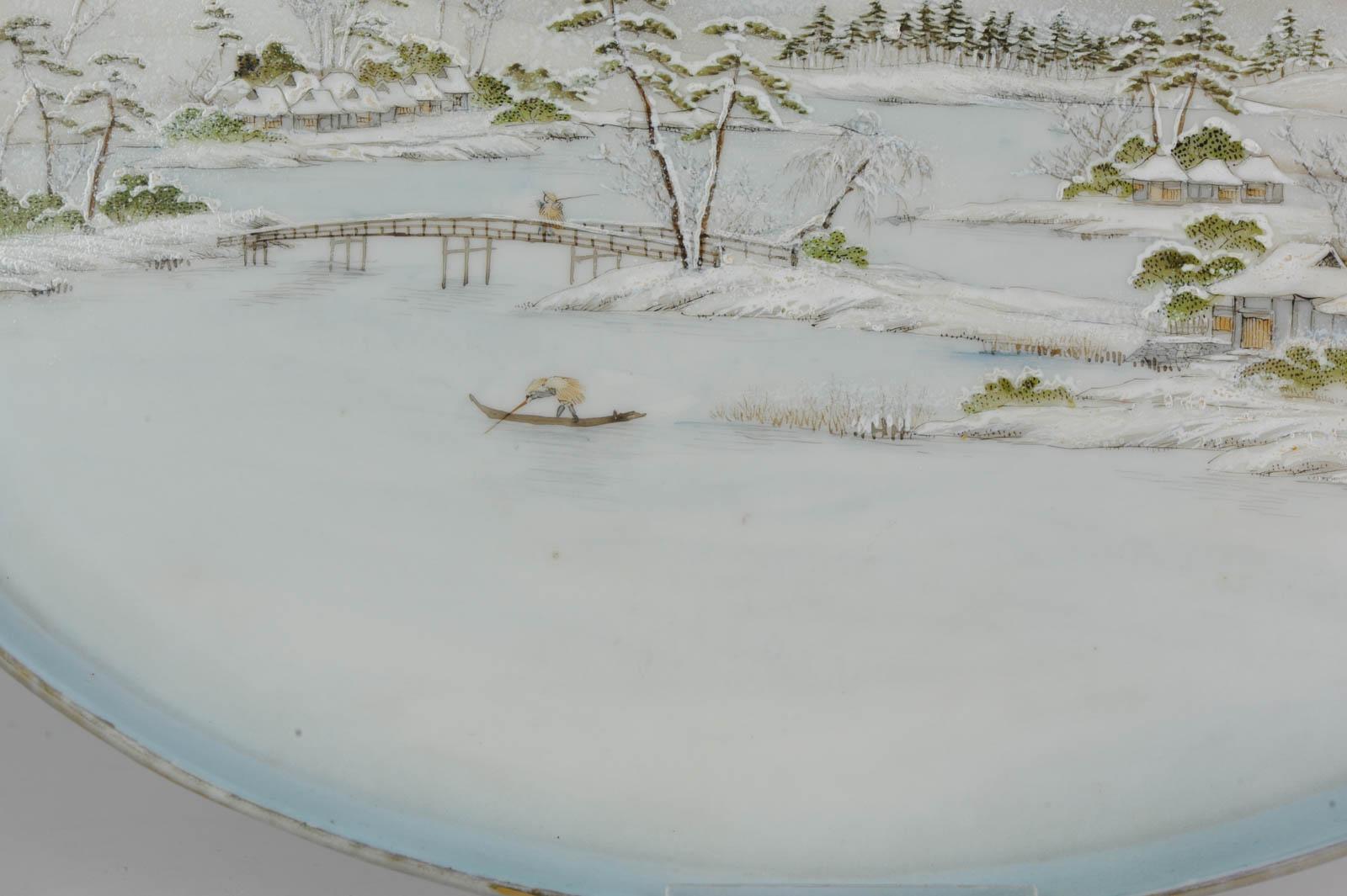 Japanisches Porzellan des 20. Jahrhunderts, Meiji Taisho-Plattenteller mit gekennzeichneter Landschaft Fuji im Angebot 4