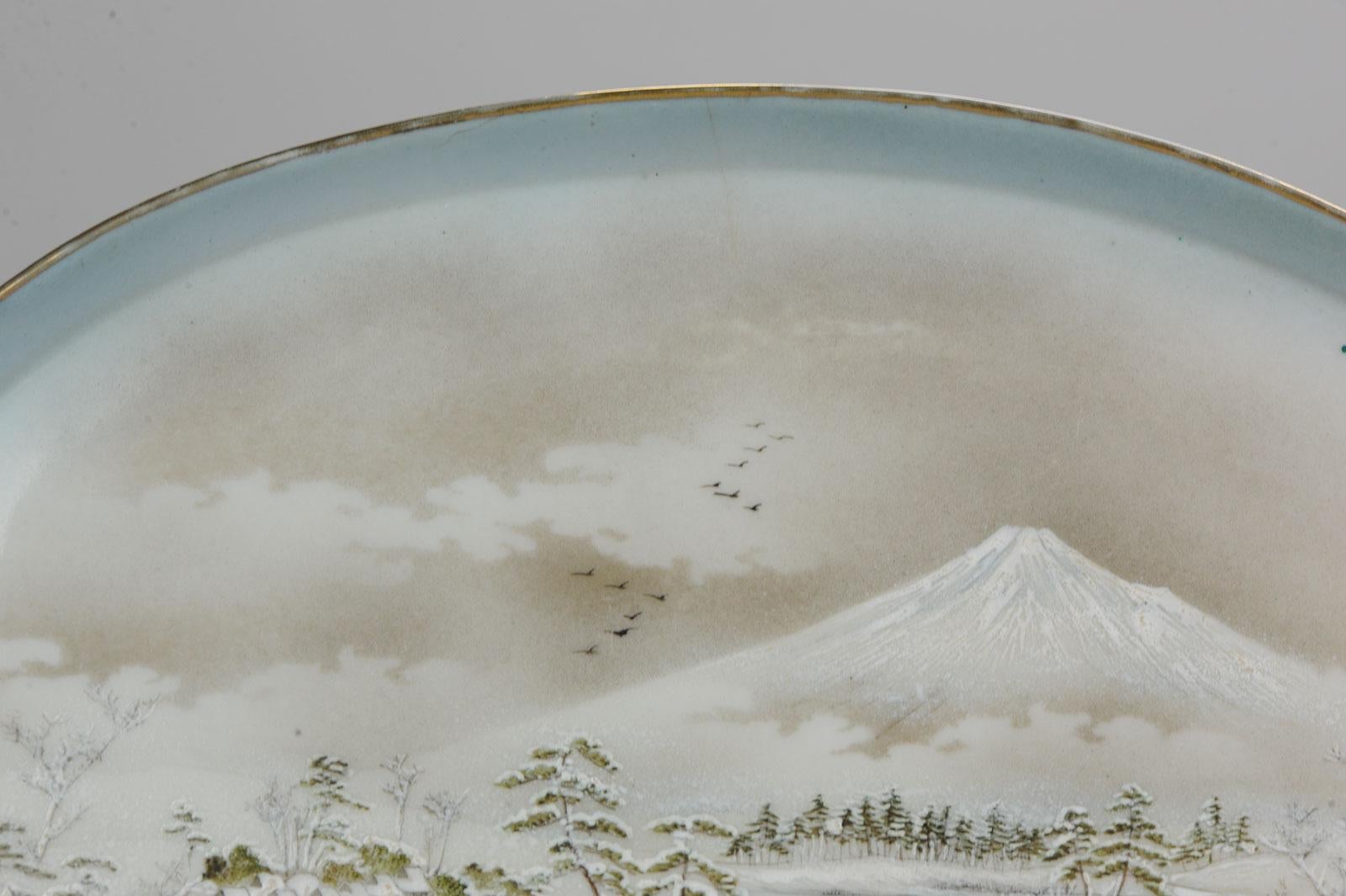 Japanisches Porzellan des 20. Jahrhunderts, Meiji Taisho-Plattenteller mit gekennzeichneter Landschaft Fuji im Angebot 6