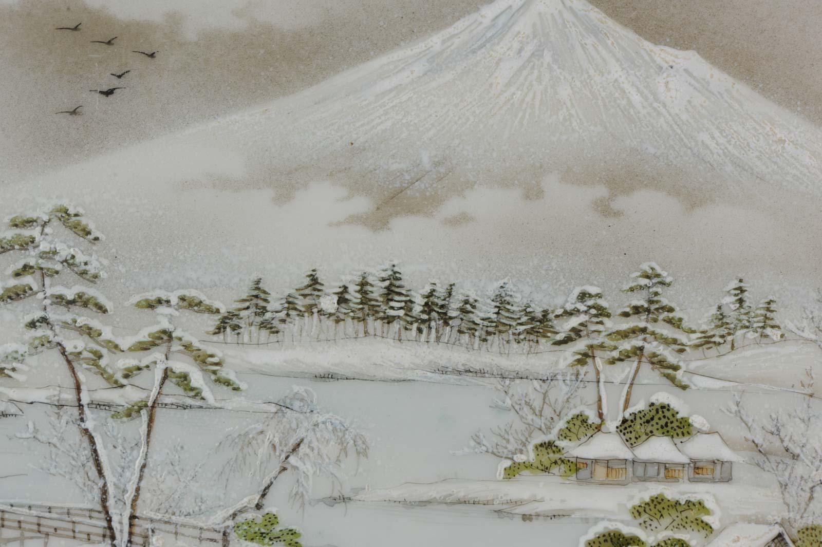Japanisches Porzellan des 20. Jahrhunderts, Meiji Taisho-Plattenteller mit gekennzeichneter Landschaft Fuji im Angebot 8