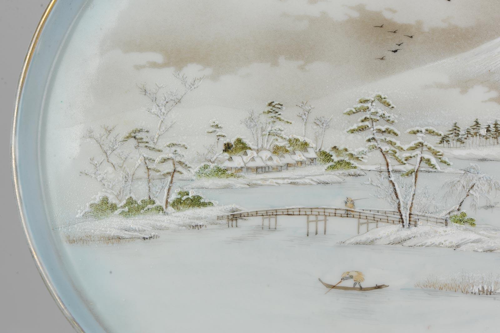 Japanisches Porzellan des 20. Jahrhunderts, Meiji Taisho-Plattenteller mit gekennzeichneter Landschaft Fuji im Angebot 1