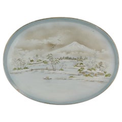Cargador de porcelana japonesa del siglo XX Meiji Taisho Marcado Paisaje Fuji
