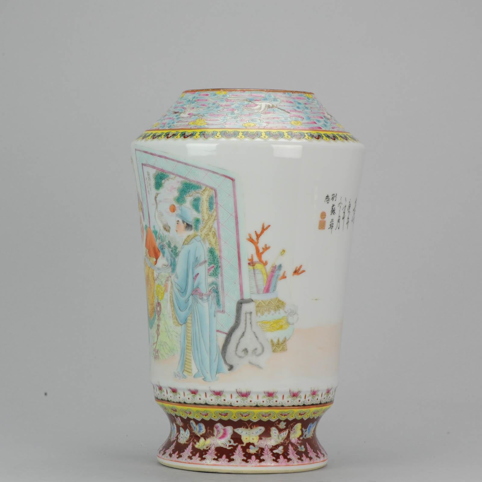 20ième siècle Vase en porcelaine chinoise PRoC 1970-1980 Figures Famille Rose Garden, XXe siècle en vente