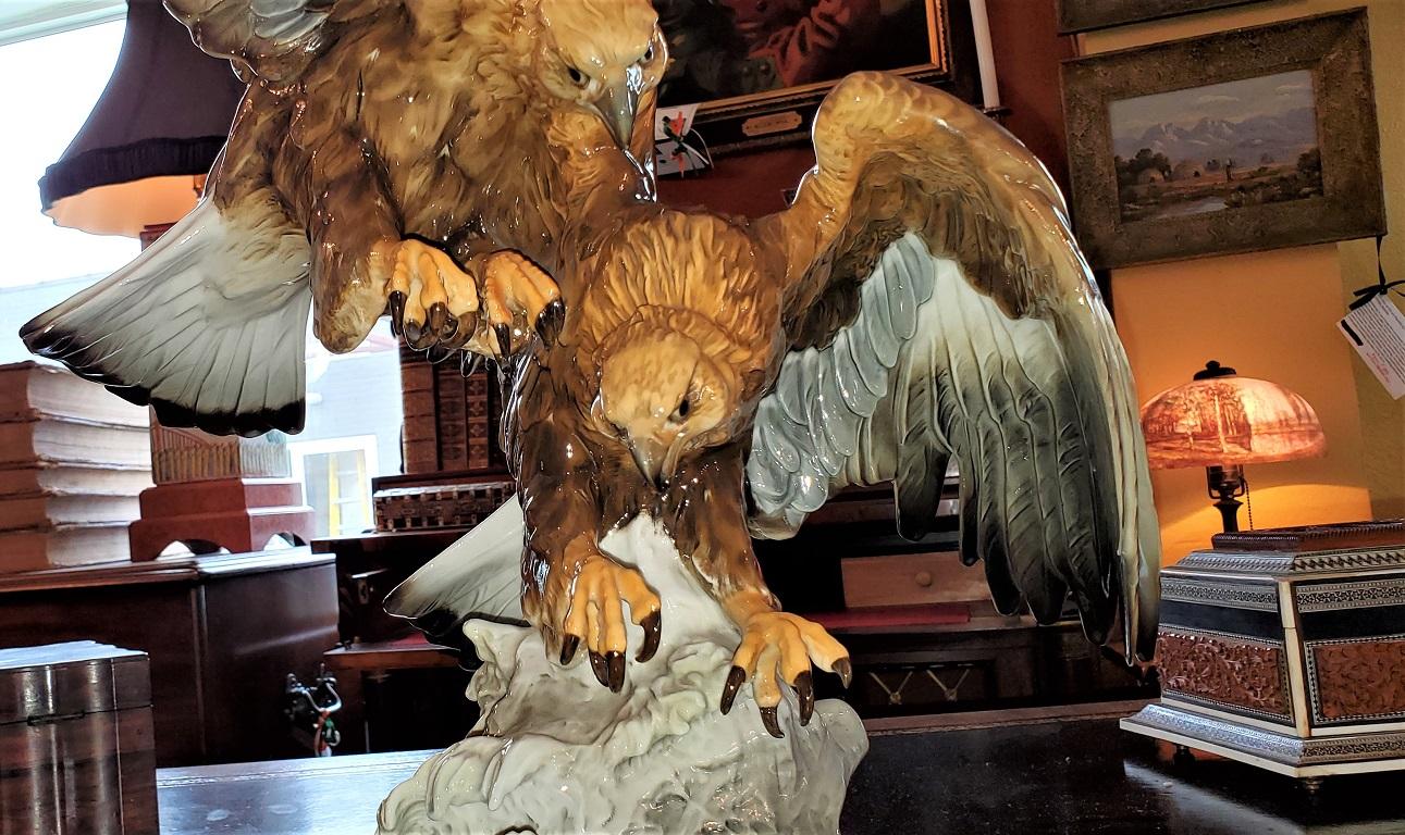 20C Selb German Porcelain Pair of Golden Eagles Sculpture 4