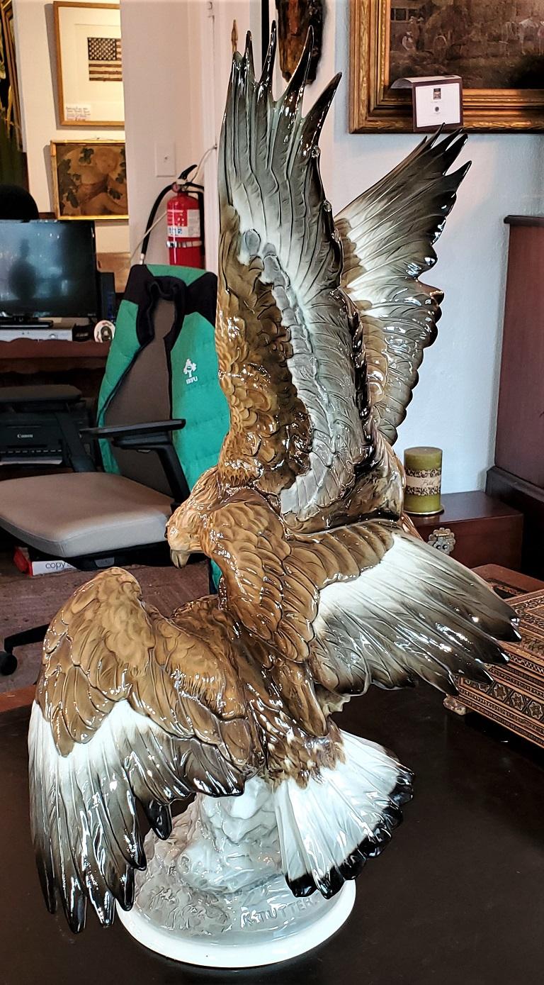 20C Selb German Porcelain Pair of Golden Eagles Sculpture In Excellent Condition In Dallas, TX