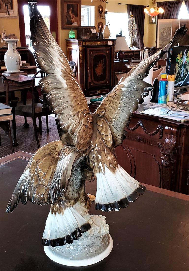 20th Century 20C Selb German Porcelain Pair of Golden Eagles Sculpture