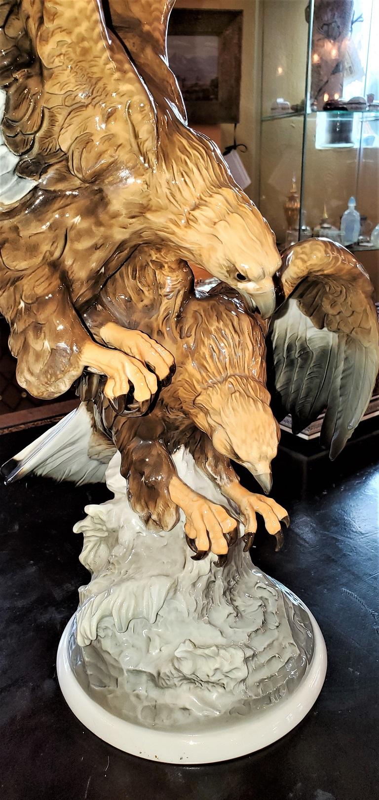 20C Selb German Porcelain Pair of Golden Eagles Sculpture 2