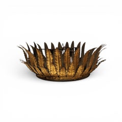 20c Spanisch vergoldetes Eisen Deckenleuchte mit Glas Diffusor