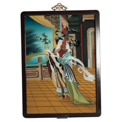 20C Very fine Chinese Behind Glass Painting Ladies In Pagode Bird Quality