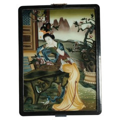 20C Very fine Chinese Behind Glass Painting Lady In Garden Bird Flowers