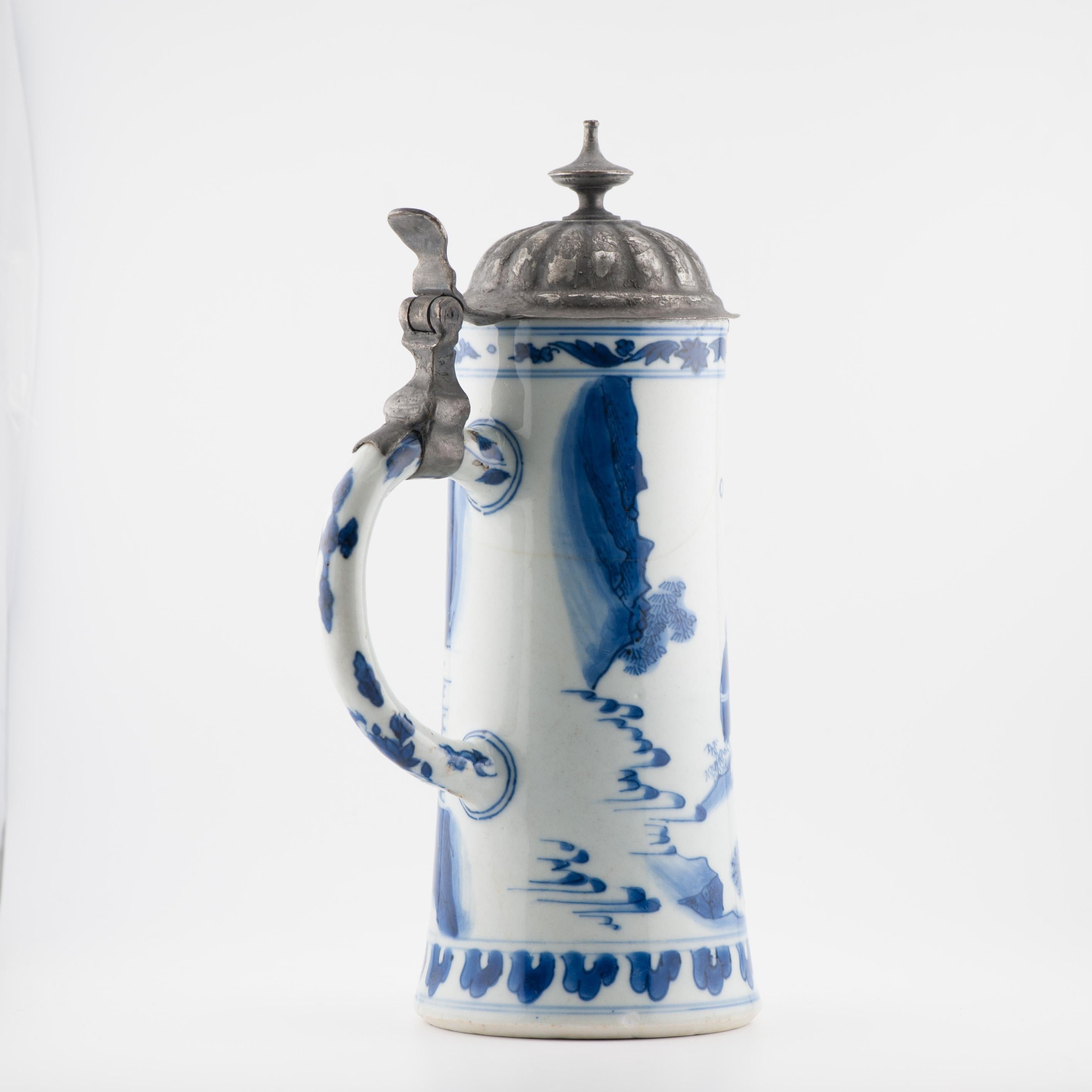 20CM Antique Chinese 17C Chongzhen Transitional Chinese Porcelain Tankard For Sale 5
