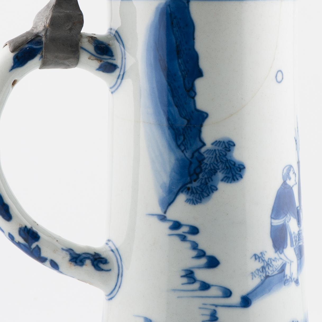 20CM Antique Chinese 17C Chongzhen Transitional Chinese Porcelain Tankard For Sale 8