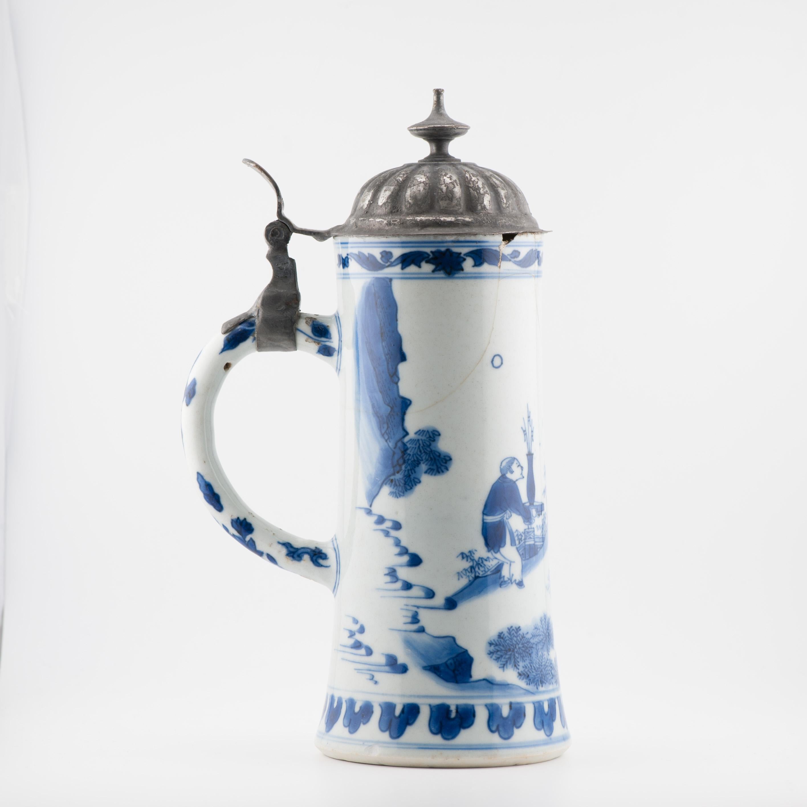 20CM Antique Chinese 17C Chongzhen Transitional Chinese Porcelain Tankard For Sale 9