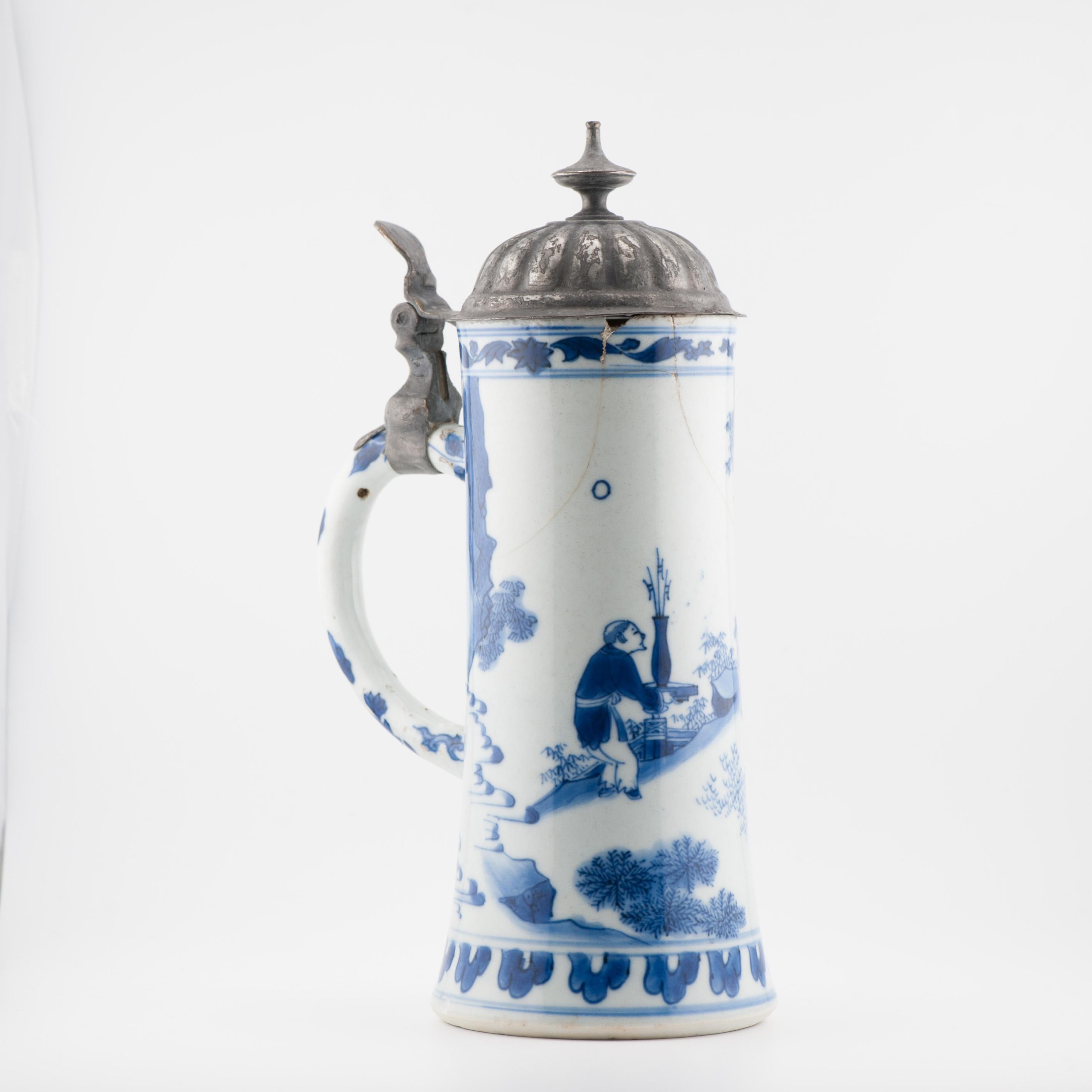 20CM Antique Chinese 17C Chongzhen Transitional Chinese Porcelain Tankard For Sale 11