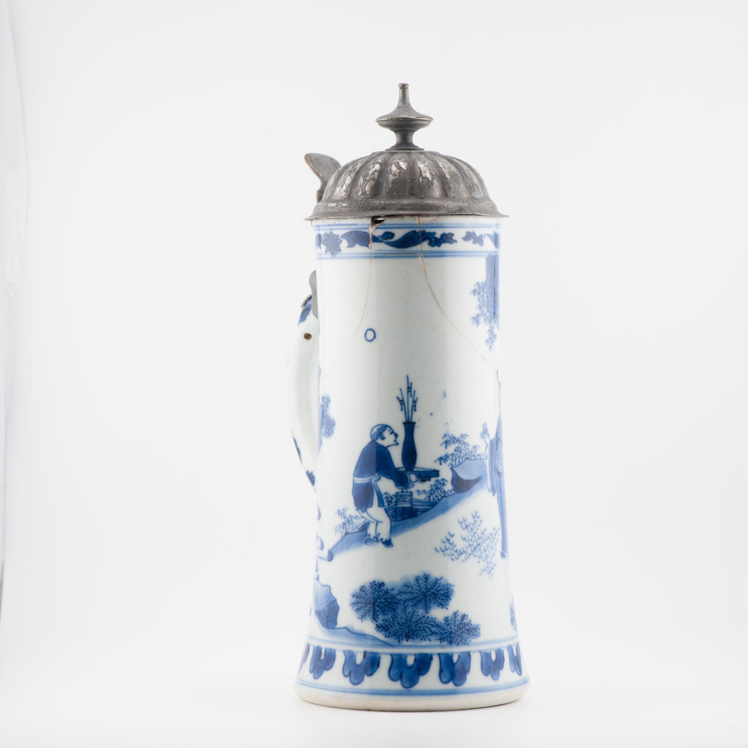 20CM Antique Chinese 17C Chongzhen Transitional Chinese Porcelain Tankard For Sale 13