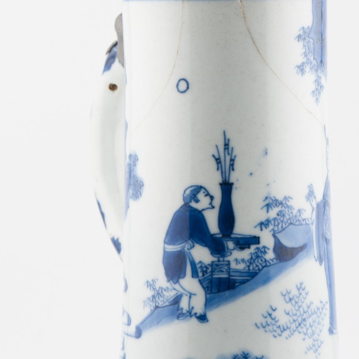 20CM Antique Chinese 17C Chongzhen Transitional Chinese Porcelain Tankard For Sale 14