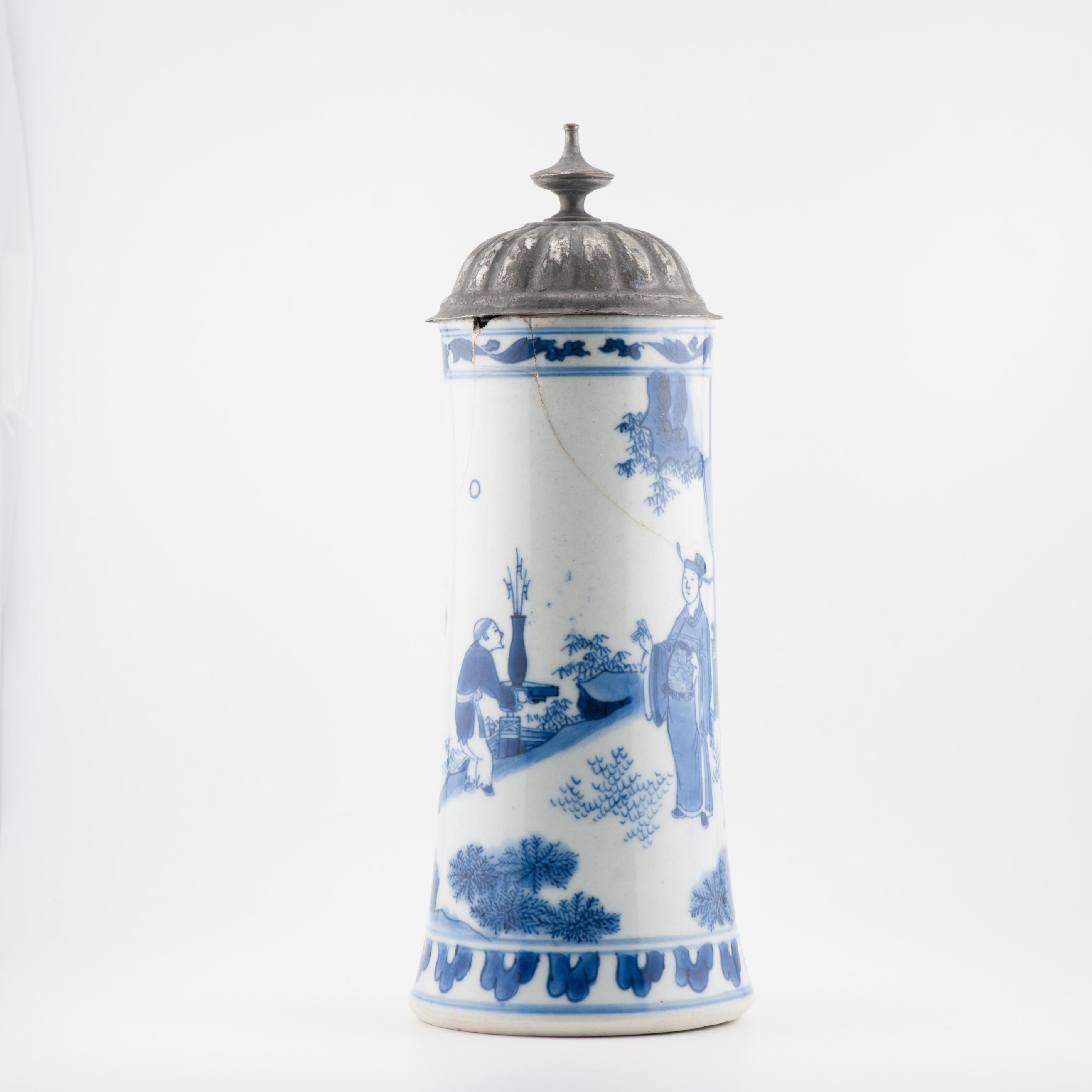 20CM Antique Chinese 17C Chongzhen Transitional Chinese Porcelain Tankard For Sale 15