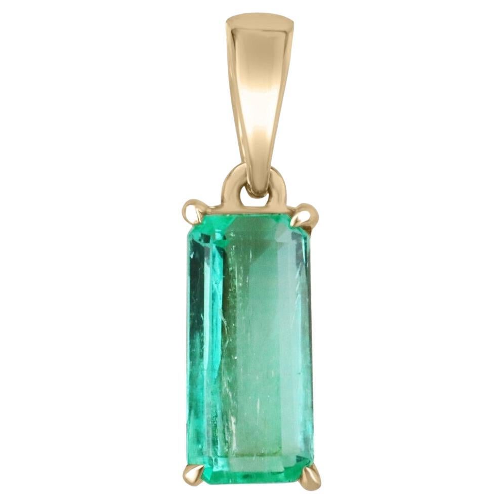 2.0ct 14K Natural Colombian Emerald Elongated Emerald Cut Solitaire Pendant