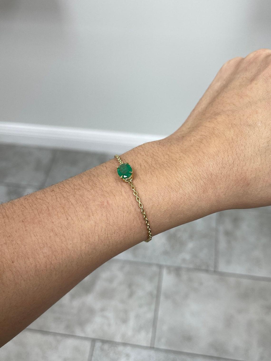 Women's or Men's 2.0ct 14K Oval Cut Emerald Bracelet Vivid Green Emerald 14K Gold Four Prong For Sale