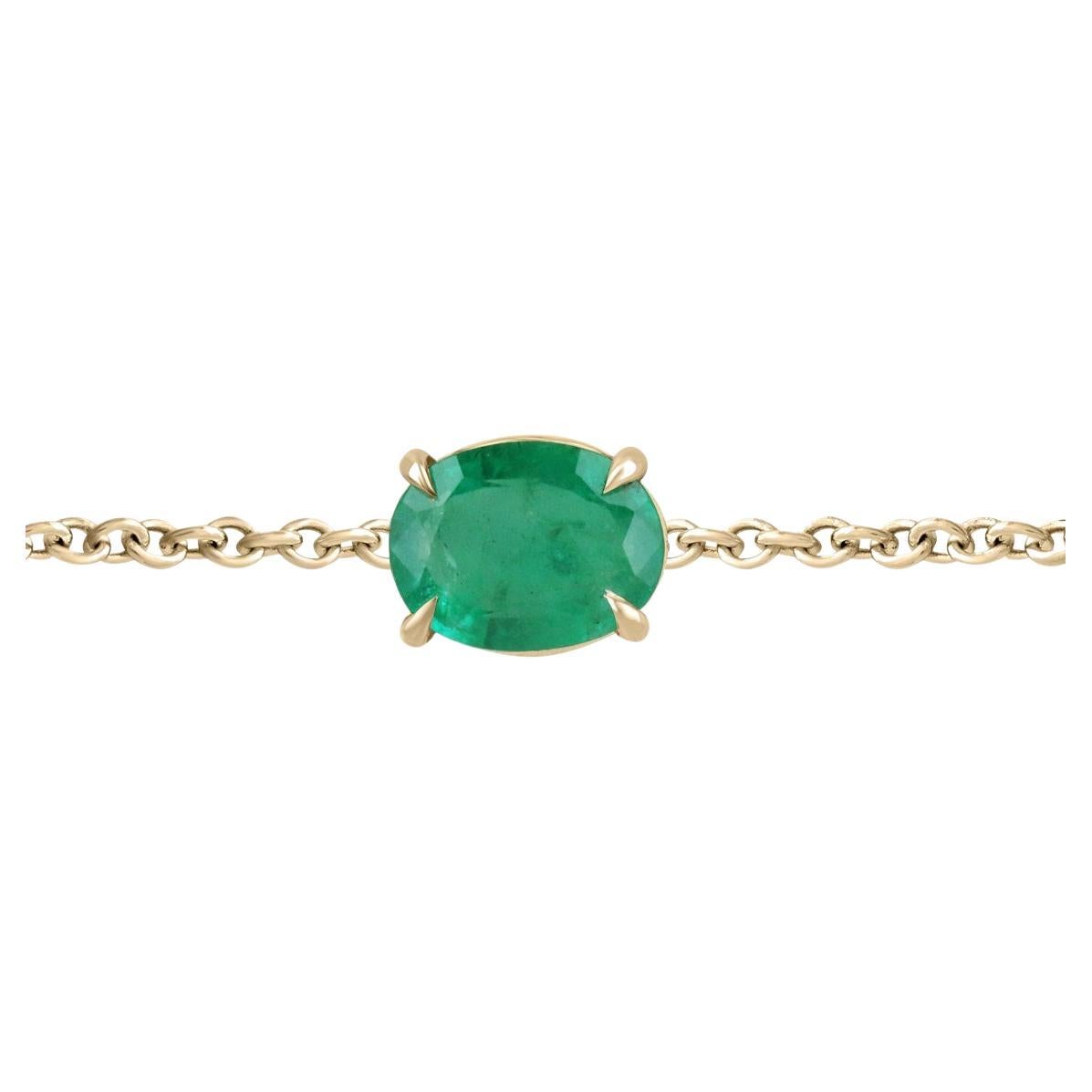 2.0ct 14K Oval Cut Emerald Bracelet Vivid Green Emerald 14K Gold Four Prong For Sale