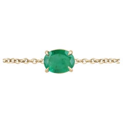 2.0ct 14K Bracelet Emeraude Coupe Ovale Vivid Green Emerald 14K Gold Four Prong