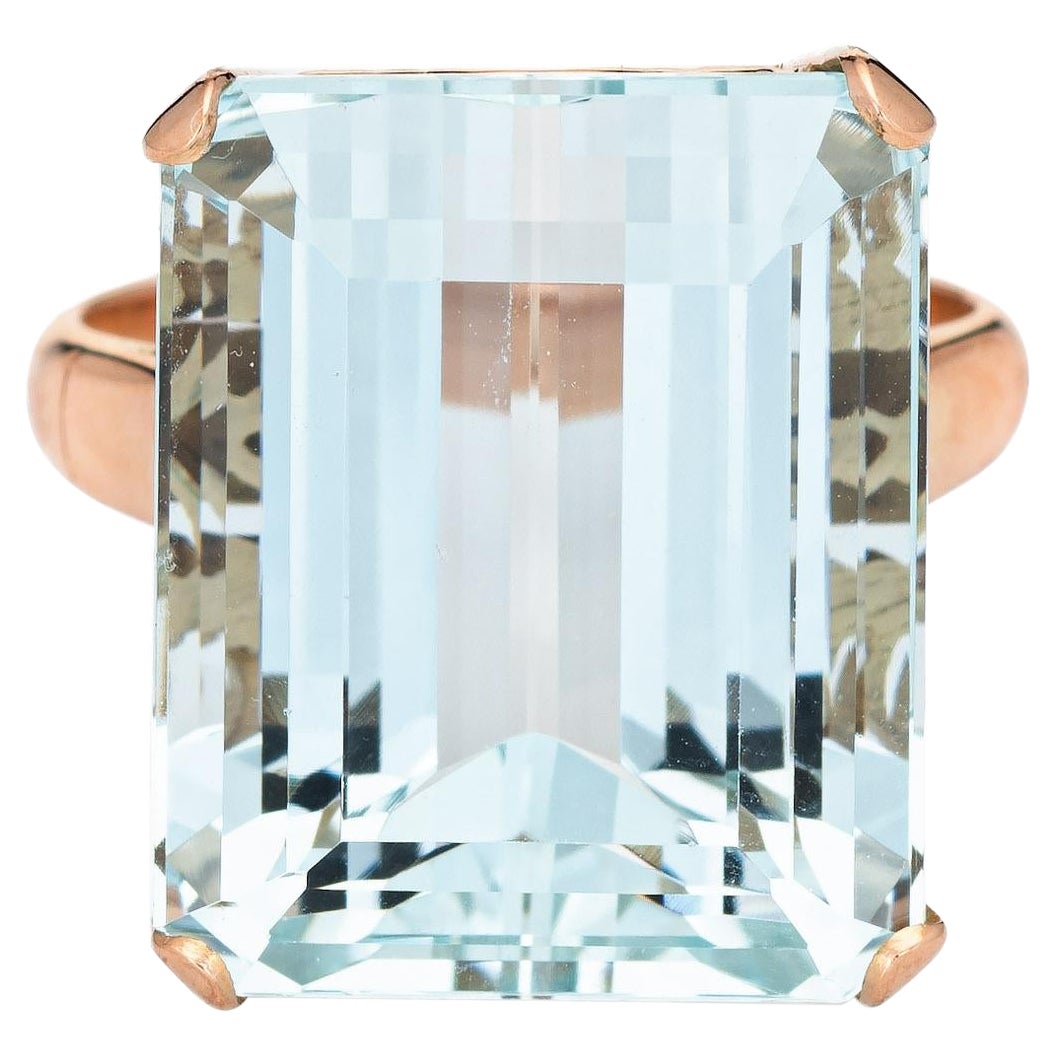 20ct Aquamarine Ring Vintage 14k Yellow Gold Cocktail Jewelry