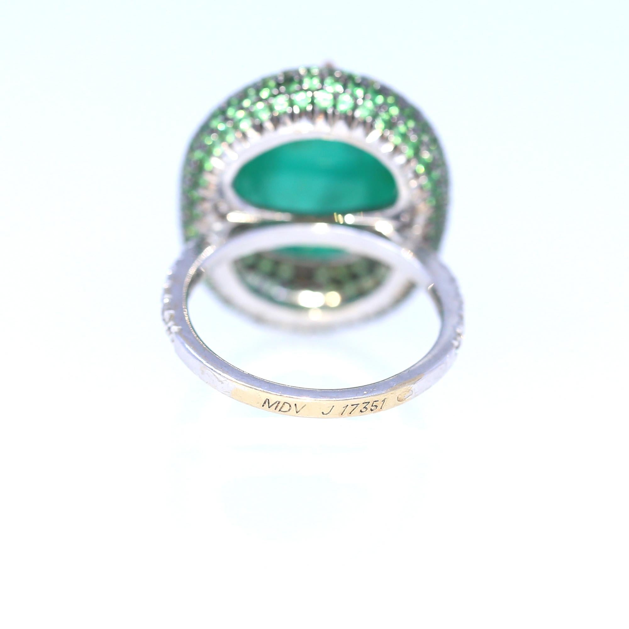 20 Carat Cabochon Emerald Diamonds Ring White 18 Karat Gold, 1970 6