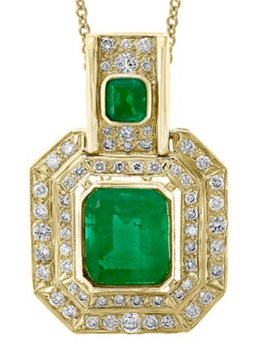 AGL Certified Minor 20 Ct Colombian Emerald & 5 Ct Diamond Pendent/Necklace 14K 9
