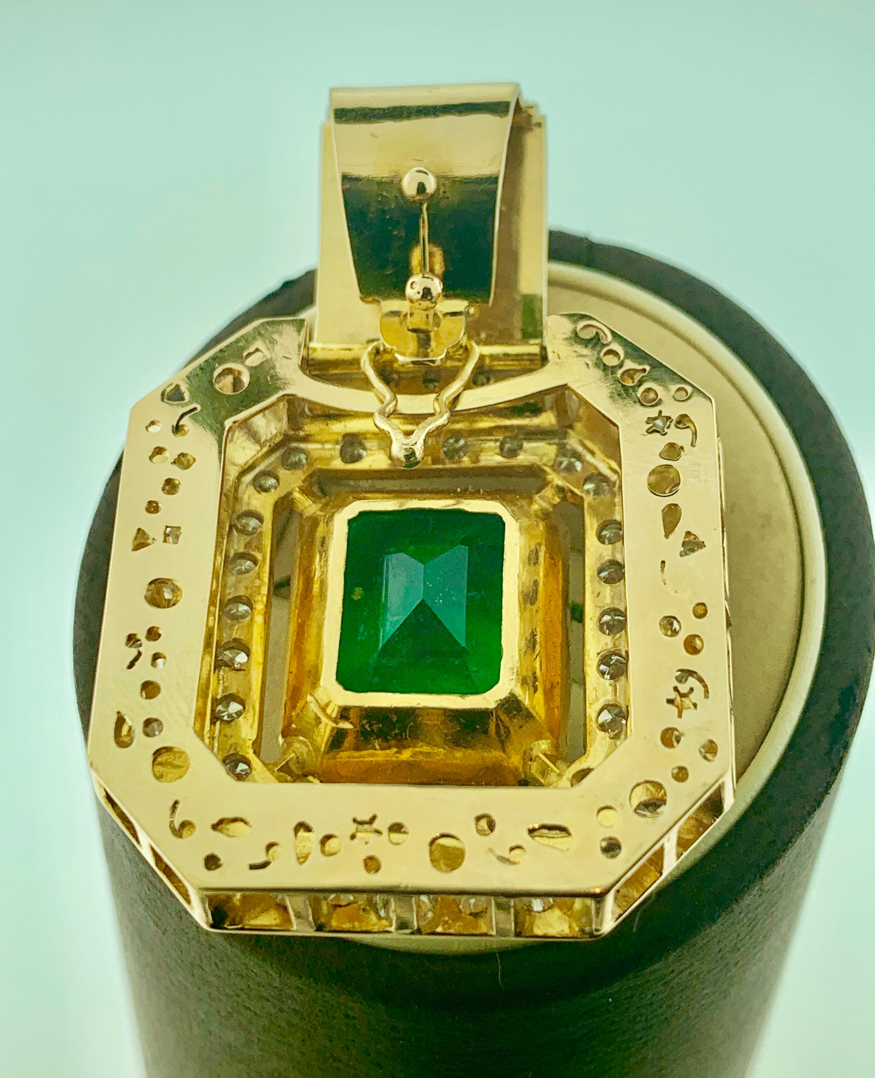 AGL Certified Minor 20 Ct Colombian Emerald & 5 Ct Diamond Pendent/Necklace 14K 2
