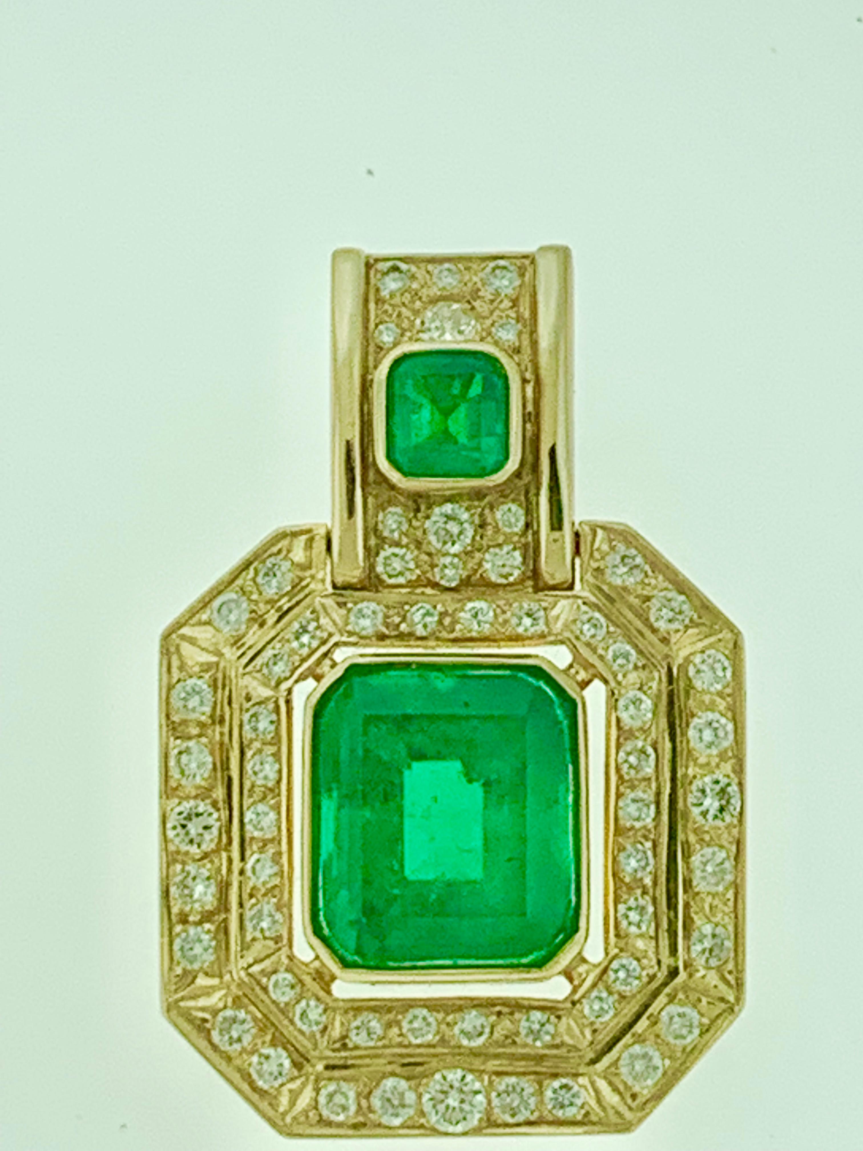 AGL Certified Minor 20 Ct Colombian Emerald & 5 Ct Diamond Pendent/Necklace 14K 5